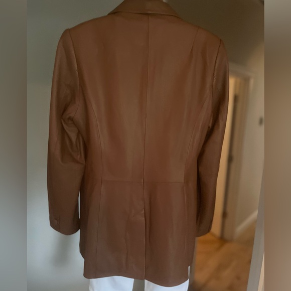 Denim & Co. Cognac Brown Leather Blazer Style Jacket, Size M - Picture 5 of 12